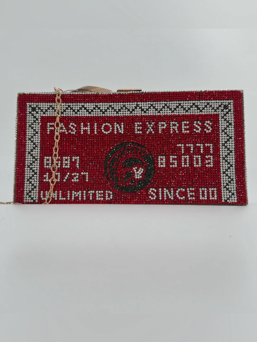Fashion Express Red Crystal Evening Clutch with Gold Chain Strap